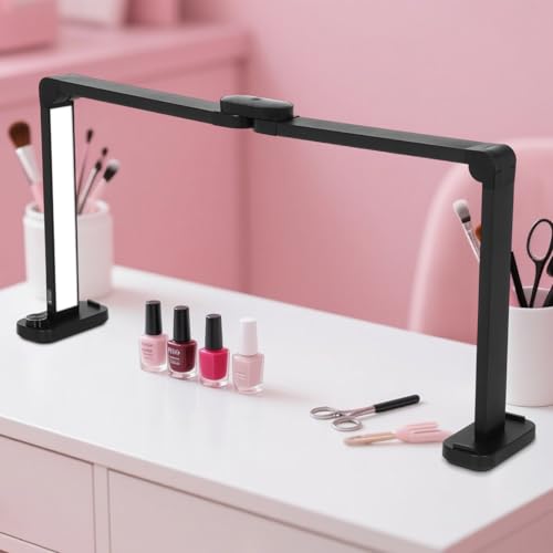 34in Half Moon Light for Nail Desk, Foldable LED Lamp for Nail Art, Tattooing, Craft Making, Stepless Dimming, 3000-6000K Color Temperature Adjustment, 456 Light Beads, Black - color: Black