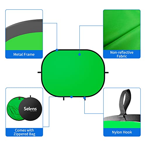 Selens Small Collapsible Backdrop Double-Sided Grey Green Screen 2-in-1 Pop Up Background with Carrying Bag for YouTube Streaming, Product Photography and Zoom Virtual Video, 39x59inches /1m×1.5m - color: Grey Green, size: 39 x 59 inches