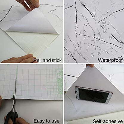 TOTIO 31.5x315inch Extra Wide Black White Marble Wallpaper Peel Stick Glossy Thick Waterproof Furniture Sticker Granite Look Contact Paper Removable Wall Sticker Self-Adhesive Countertop Vinyl Wrap - color: White, size: 31.5" x 315"