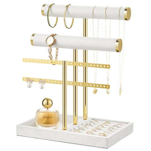 bussdis 3 Tier Bracelet Holder Display - Detachable T Bar White Velvet Bracelet Holder, Jewelry Holder Organizer for Bracelet, Necklace, Earrings, Rings - color: White, size: Large