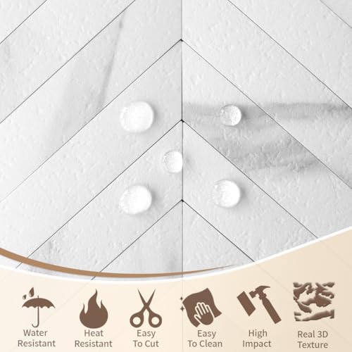 DICOFUN 10-Sheet White Marble Peel and Stick Backsplash, Faxu Stone PVC Stick on Backsplash Wall Tiles for Kitchen and Bathroom - color: White Marble, size: 10 Sheets, 12"x12"x0.12"