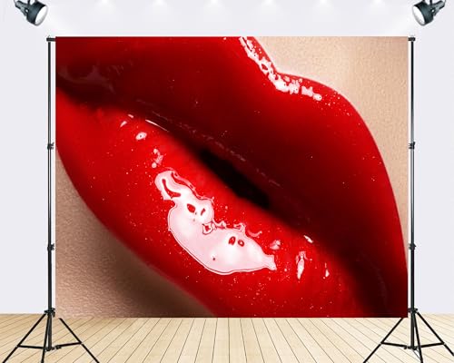 Trykid 10x6.5ft Glossy Red Lips Beauty Makeup Bold Fashion Cosmetic Backdrop Portrait Glam Photography Background Beauty Event Decoration Tapestry Photo Booth Prop Fabric - size: 10x6.5ft