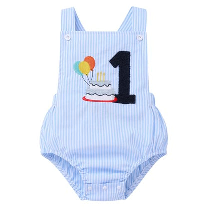 IMEKIS Baby Girls Boys Boho 1st Birthday Outfit Backless Overalls Romper for Cake Smash Photo Shoot - color: Blue Striped 1, size: 9-12 Months