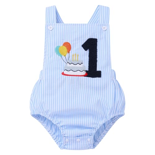 IMEKIS Baby Girls Boys Boho 1st Birthday Outfit Backless Overalls Romper for Cake Smash Photo Shoot - color: Blue Striped 1, size: 9-12 Months