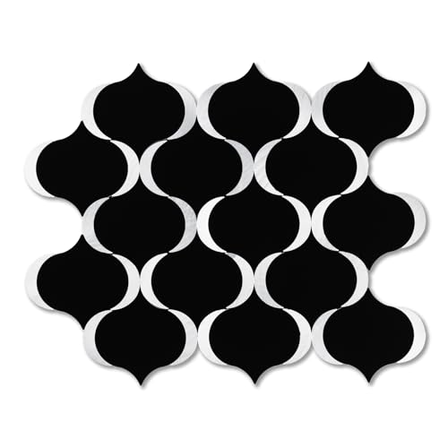 10 Sheet Arabesque Peel and Stick Backsplash Tile, Stick on Backsplash for Kitchen and Bathroom Wall, Glossy Black Look PVC Mixed Metal Aluminum - color: Glossy Black Mixed Metal Silver