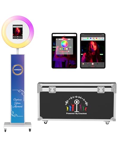 HARZHI Portable Photo Booth Compatible with iPad, Photo Booth Stand Shell, Perfect for Weddings and Parties, Free ChackTok Membership, Free Custom Logo, with Flight Case (White, Photobooth-Pro) - color: White