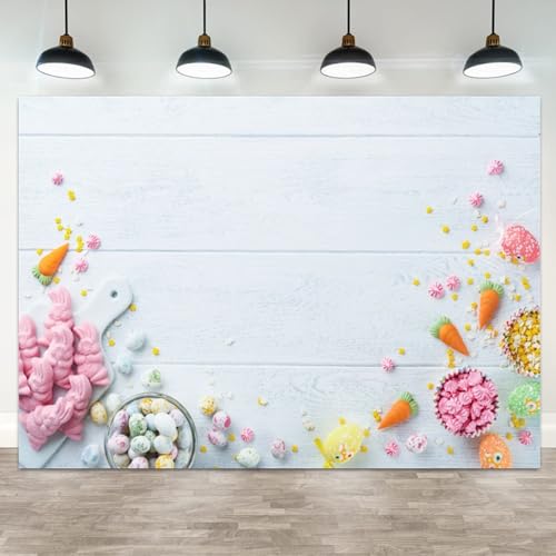 5x3ft Easter Photography Backdrop White Wooden Background Pastel Bunny Carrot Colorful Eggs Spring Party Decor Birthday Baby Shower Portrait Banner Festive Celebration Backdrop - color: color 3, size: 5x3ft