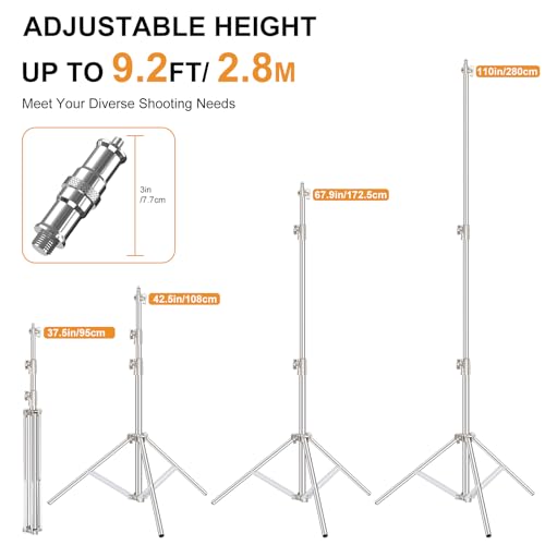 Anautin 9.2 FT Stainless Steel Light Stand Photography, 2 Pack Heavy Duty Photography Tripod Stand with 1/4” to 3/8” Screw Adapter for Strobe,LED Video Light,Ring Light, Monolight, Softbox