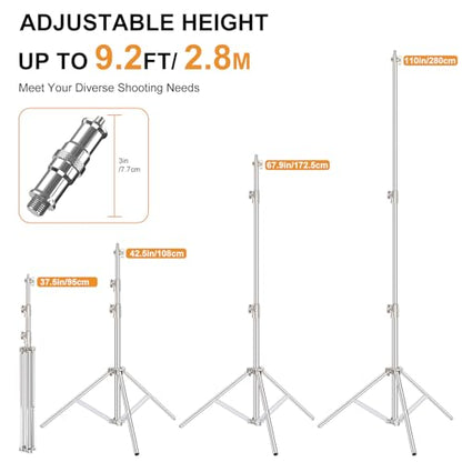 Anautin 9.2 FT Stainless Steel Light Stand Photography, 2 Pack Heavy Duty Photography Tripod Stand with 1/4” to 3/8” Screw Adapter for Strobe,LED Video Light,Ring Light, Monolight, Softbox