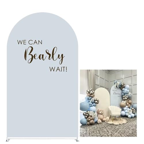 Light Blue Arch Backdrop Covers Baby Shower Party Decor We Can Bearly Wait Theme Arched Photography Background Stand Covers for Birthday Parties (2.6x6FT) - color: Kp-gx-2353, size: 2.6ftx6ft (Only Cover)