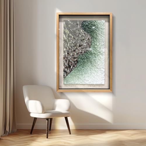 BrightA Embossed Metal Wave Wall Art - Hand-Painted Tissue Paper Gradient (Mist Green) and Silver 3D Wall Art, Contemporary Abstract Metal Sculpture for Living Room 27.5"x 39.4" - color: White + Green + Silver + natural wood tone, size: 27.5"x39.4"