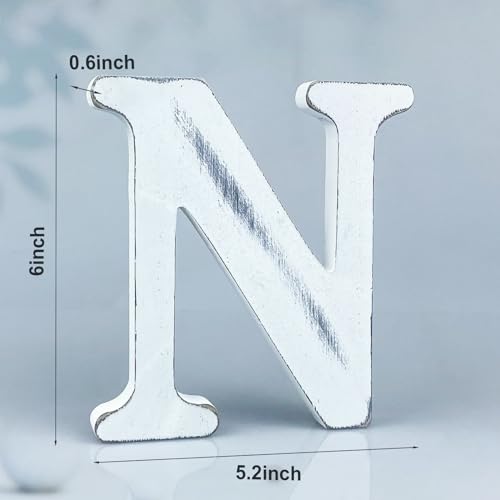 6 Inch Rustic White Wood Letters Unfinished Wood Letters for Wall Decorative White Retro Standing Letters Sign Board Decoration for Craft Home Party Projects (N) - color: N