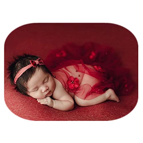 Coberllus Newborn Photography Props Boys Girls Wrap Blanket Baby Photo Shoot Floral Pearl Decorative Mesh Rug Layer Basket Filler (Red Wine) - color: Red Wine