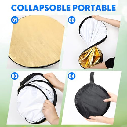 Yuntau Photography Reflector 5 in 1 Light Reflectors for Photography Collapsible Photoshoot Props with Bag for Photo Studio Lighting, Translucent, Silver, Gold, White and Black(23 Inches) - size: 23 Inches