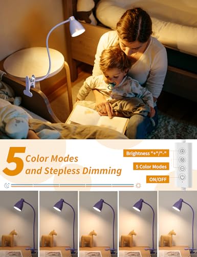 BOHON Desk Lamp with Clamp, 10W 38 LED Clip on Light, 5 Color 10 Brightness Auto Off Timer, Flexible Gooseneck Clip Lamp, Desk Lights for Office Home Bed Bedside Reading, Lilac Purple - color: Lilac Purple