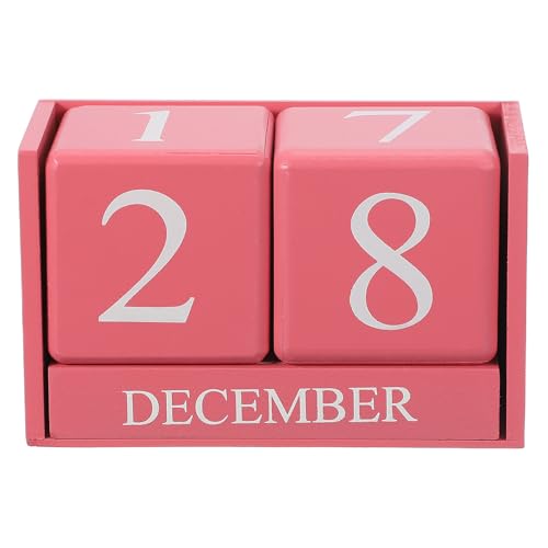 uxcell Wooden Desk Calendar, Wood Block Perpetual Calendar Vintage with 5 Blocks Reusable Month Date Display for Desk Office Home Desktop Decoration, Dark Pink - color: Dark Pink