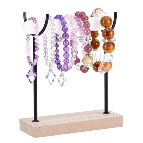 AHANDMAKER Crystal Stone Holder Display Stand Jewelry Organizer Stand with Wooden Base Detachable Jewelry Wrap Watch Organizer Holder for Necklaces Rings Bracelets Keychains Storage