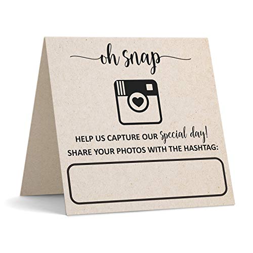 321Done Oh Snap Wedding Hashtag Signs, Made in USA - Rustic Kraft Tan - 5x5 Large Square Tent Cards Table Placecard, Write-On Large Photo Share the Love - Set of 24 - color: Oh Snap, size: Set of 24