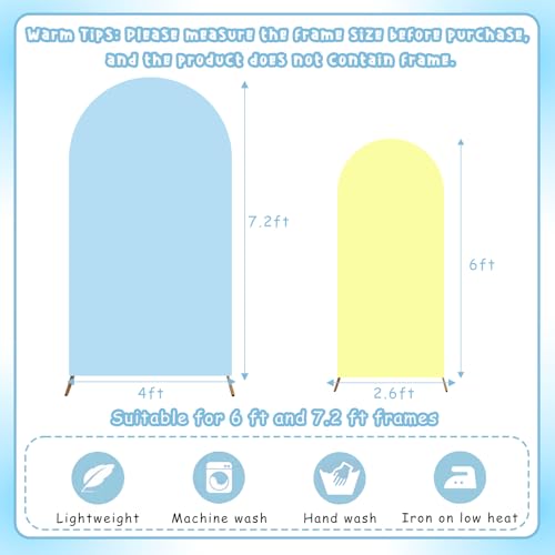 Blue and Light Yellow Arch Backdrop Covers Set of 2(7.2Ft, 6Ft), Spandex Fitted Chiara Arch Stand Covers Backdrops for Wedding Baby Shower Birthday Graduation Photo Booth Props(Only Cover) - color: Blue/Light Yellow, size: 7.2FT/6FT