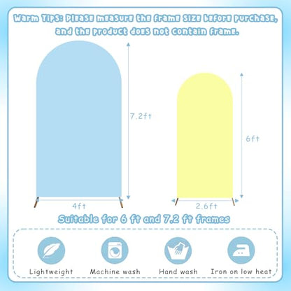 Blue and Light Yellow Arch Backdrop Covers Set of 2(7.2Ft, 6Ft), Spandex Fitted Chiara Arch Stand Covers Backdrops for Wedding Baby Shower Birthday Graduation Photo Booth Props(Only Cover) - color: Blue/Light Yellow, size: 7.2FT/6FT