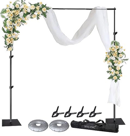 HYJ-INC Pipe and Drape Photography Backdrop Stand Kit Adjustable Photo Background Stand 10ft x 8.5ft with Metal Base for Parties Weddings Birthday Party Events Photo booth With 4 Clamps,Carrying Bag.