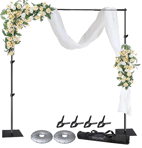HYJ-INC Pipe and Drape Photography Backdrop Stand Kit Adjustable Photo Background Stand 10ft x 8.5ft with Metal Base for Parties Weddings Birthday Party Events Photo booth With 4 Clamps,Carrying Bag.