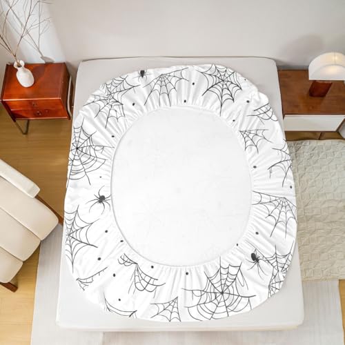 Feelyou Happy Halloween Bed Sheets Sets Twin Size Kids Boys Girls Black White Cobweb Bedding Set Spider Bed Sheet Set with 16-Inch Deep Pockets 3Pcs with 1 Pillow Cases - color: Black and White, size: Twin
