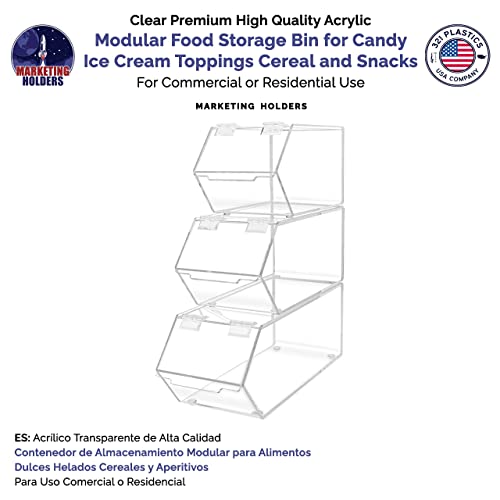Marketing Holders Stackable Candy Bins Small Medium and Large Storage Caddys with Hinged Lid for Ice Cream Toppings Candies Nuts Granola Cereal and Wrapped Snacks Clear Acrylic - size: Set of 3 Candy Bins