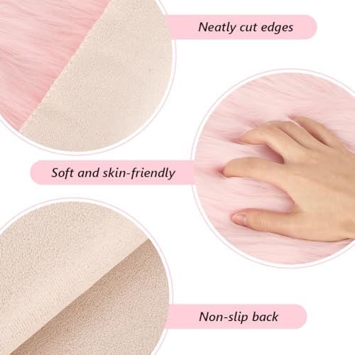 CREATCABIN 2 Packs Small Square Pink White Faux Fur Sheepskin Cushion Fluffy Plush Area Rug Small Product Photo Background 12’’ Luxury Photo Props for Tabletop Photography Jewelry Nail Art Home Decor - style: Pink & White