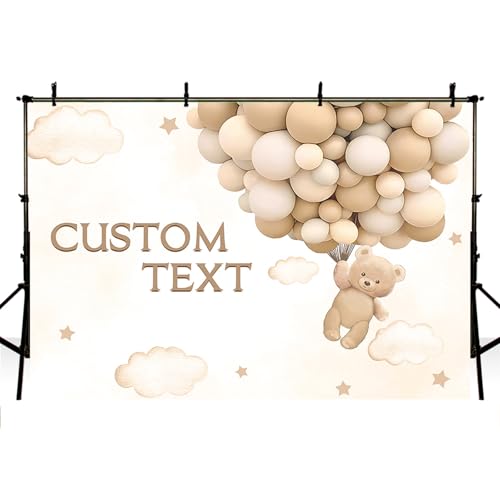 MEHOFOND Custom Bear Baby Shower Backdrop We Can Bearly Wait Baby Shower Party Decorations for Boy Hot Airs Balloons Watercolors Clouds Stars Photography Background Newborn Photo Props (Brown) 7x5ft - color: Custom-Brown, size: 7x5ft