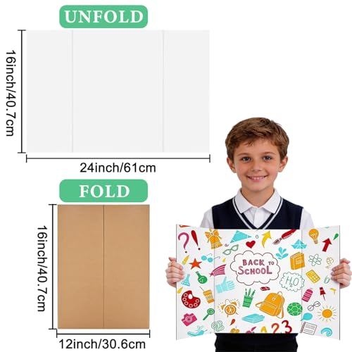 LonlyEagle Trifold Poster Board, 24" x 16", 3-Pack, White Corrugated Project Boards for Science Fairs, School Projects, Event Displays