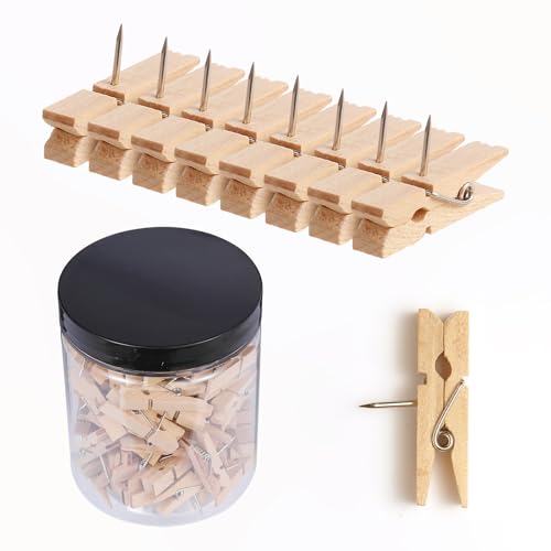 100-Pack Wooden Push Pins for Bulletin Board - Durable Cork Board Clips with No-Mark Design, Office/Home Decorative Thumbtacks - color: 100-wood Color