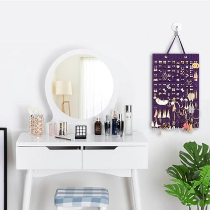 Resovo Hanging Earrings Organizer, Wall Earring Holder with 2 Hooks, Holds Up To 300 Pairs, Compact Design, Soft Material-Dark Purple - color: Dark Purple, size: 22.5*13.6 inches