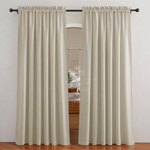 RYB HOME Linen Textured Sheer Curtains 84 inches Long, Privacy Semi-Transparent Sheer Window Curtains for Living Room Bathroom French Door, Deep Beige, W 70 x L 84 inch, 1 Pair - color: Beige, size: 70"W x 84"L (Pack of 2)