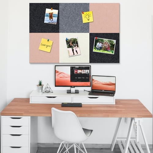 Square Felt Cork Bulletin Board Tiles, Self Adhesive DIY Felt Pin Board for Wall 30" x 20" with 35 Pushpins for Office School Home Wall Decor Stickers Memos Photos Display (Camel & Grey) - color: #A- Camel & Grey, size: Square