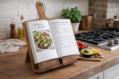 Wedding Cooking Gifts Wooden Cookbook Stand Chopping Board Style Foldable Recipe Book Stand Holder Easel for Kitchen Text Book Tablet L 9.5 x B 1.5 x H 14 inches (Brown) - color: Brown