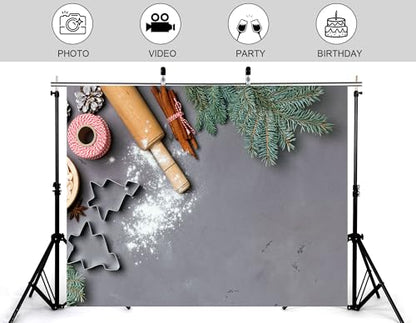 9x9ft Christmas Baking Backdrop Rolling Pin Cookie Cutter Photography Background for Party Holiday Baking Themed Event Decorations Tapestry Photo Booth Props - size: 9x9ft
