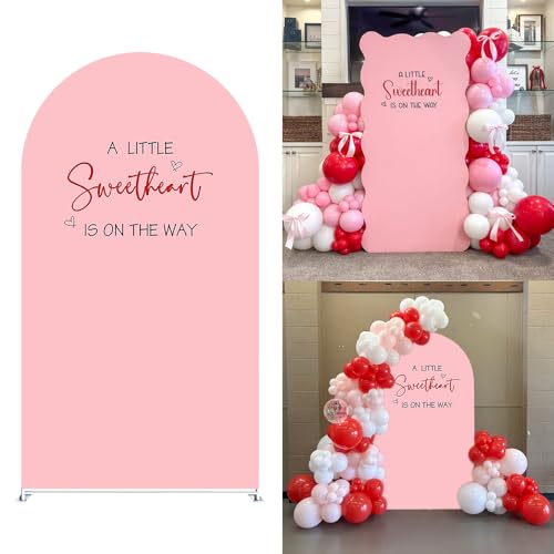 Little Sweetheart is on The Way Arch Backdrop Cover Love Valentine Party Decors Arch Spandex Cover for Baby Shower Pink Girls Birthday (4x7.2ft,pink61) - color: pink61, size: 4x7.2ft