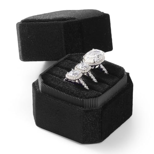 3 Slots Ring Box Velvet Ring Gift Box Wedding Day For Proposal, Engagement, Wedding, Mother's Day, Valentine's Day (Black) - color: Black