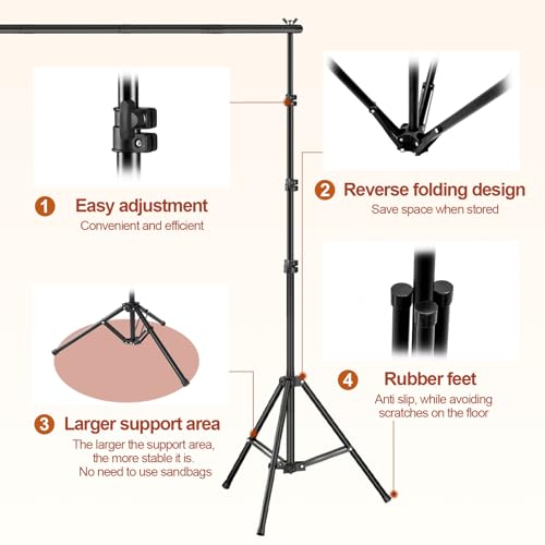 Backdrop Stand 10x7ft(WxH), Photo Studio Adjustable Background Stand Support System Kit with 8 Crossbars, 8 Clamps and Carrying Bag for Parties, Wedding, Photography, Decoration - size: 7x10ft