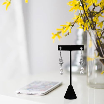 Ikee Design 6 Pcs Set Premium T- Shape Style Earring Display Stand, Earring Stand Jewelry Display for Showroom, Tradeshow, and Showcase, 2 1/2 W x 5 1/2 H in, Black Velvet - color: Black Velvet, 5.5" High