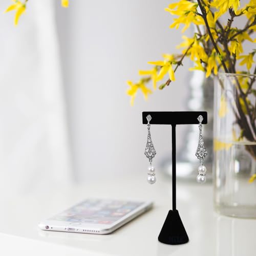 Ikee Design 6 Pcs Set Premium T- Shape Style Earring Display Stand, Earring Stand Jewelry Display for Showroom, Tradeshow, and Showcase, 2 1/2 W x 5 1/2 H in, Black Velvet - color: Black Velvet, 5.5" High