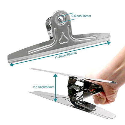 Coideal Extra Large Bulldog Paper Clips, 30cm Jumbo XXL Easel Clips Stainless Steel 2 Pcs Heavy Duty Binder Clamps for Office File (Silver, 11 4/5 Inch) - color: Sliver