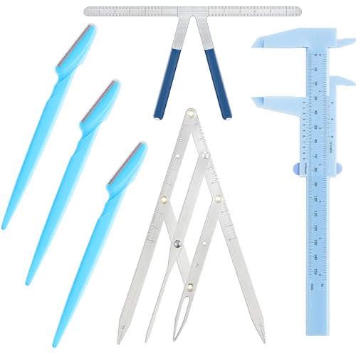 Weewooday 6 Pieces Tattoo Eyebrows Rulers 3 Point Positioning Ruler Mini Caliper Double Scale Vernier Calipers Eyebrow Caliper Microblading Ruler Measuring Tool with Eyebrow Shaver (Blue) - color: Blue
