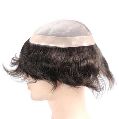 Toupee Mans Pieces and Hair System 100% Human Hair Mens Hairpiece Male Unit Mono Lace With Npu Around Lace Base Replacement 7x9 Inch 1B Off Black Strong Hold Undetectable Toupee System - color: 1B# Off black - Mono NPU, size: 7x9 Inch