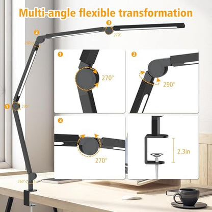AILBTON Bright LED Desk Lamp with Clamp,Eye Caring Architect Led Desk Lights with Adjustable Swing Arm for Office Home,Dimming and Tempering Led Table Light - style: Bar-shaped desk lamp
