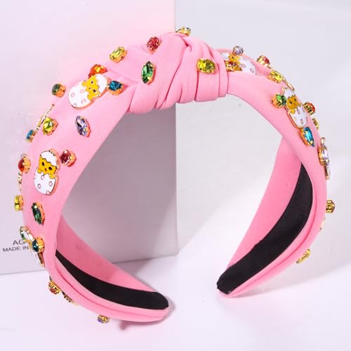 boderier Easter Headbands for Women Girls Easter Egg Headband Crystal Jewel Embellished Wide Knotted Headband Spring Holiday Easter Accessories (Cute Egg-Pink)