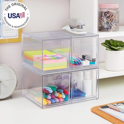 STORi Chloe Space-Saving Clear Drawer Organizer (4 Tall Drawers) Sort Office, Kitchen, Beauty Supplies, Makeup, Pens, Jewelry, Stationary, Made in USA - style: 3.5"W x 3.5"H Drawers (Set of 4)