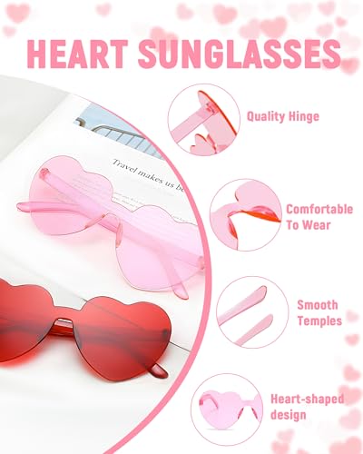 20 Pairs Heart Shaped Sunglasses for Women Colorful Glasses Fun Trendy Transparent Heart Sunglasses Party Favor - color: Pink -100 Pack