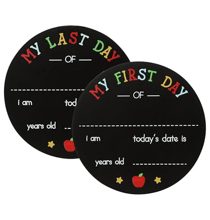 Kate & Milo First and Last Day of School Chalkboard Sign, Reversible Round Back to School Photo Prop with Chalk, Kids Milestone Board - style: Round School Days Chalkboard